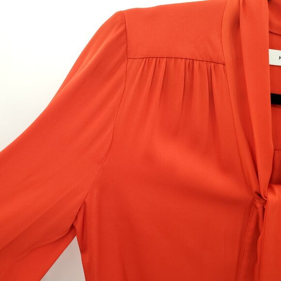 Milly Gathered Tie Neck Silky Long Sleeve Blouse L Red - Picture 6 of 16